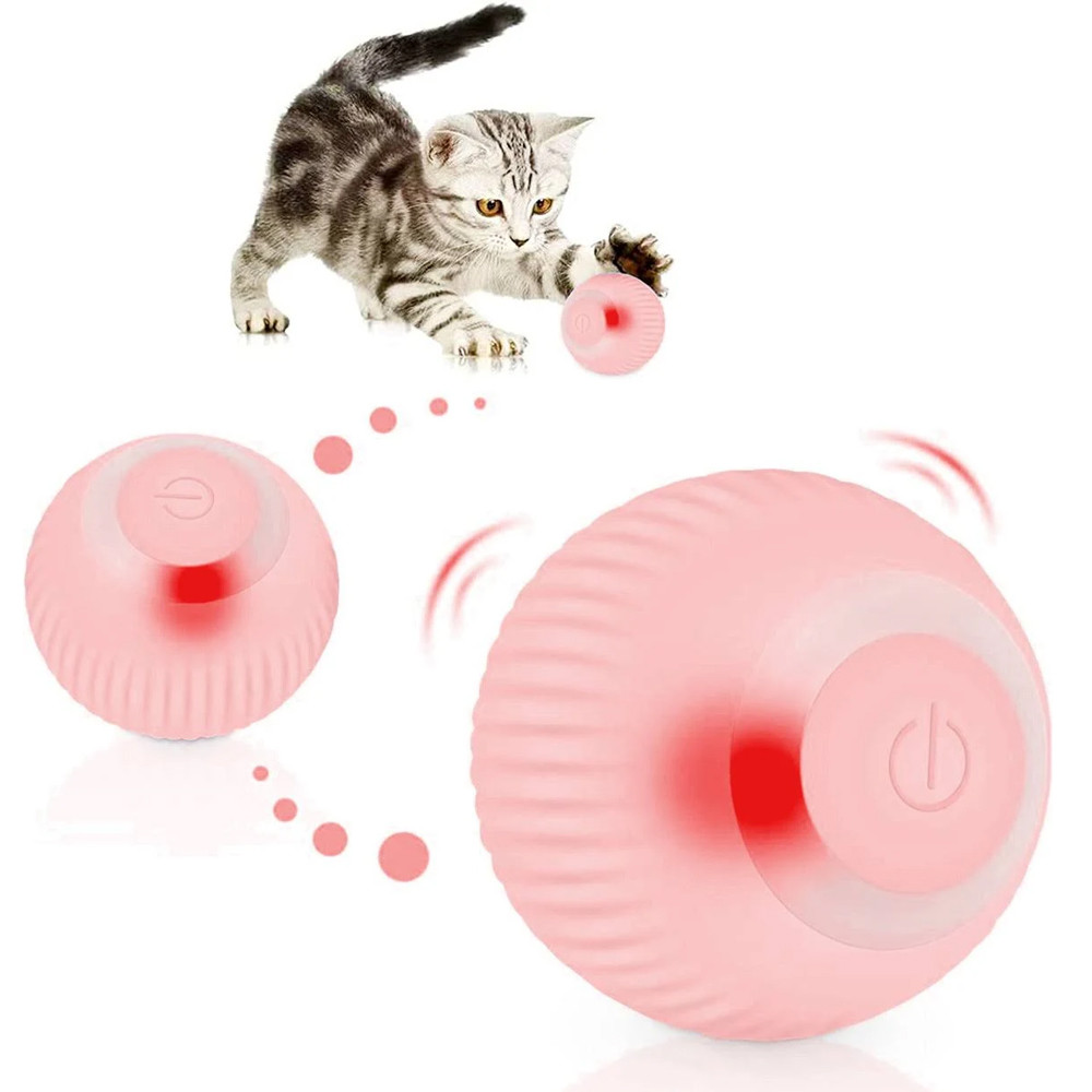 Іграшка м'яч, що обертається для котів USB (4,3 см) PetGravity, Рожевий / М'ячик для котів з підсвіткою