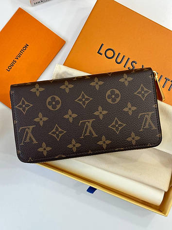 Коричневий шкіряний гаманець Louis Vuitton Zippy Wallet з логотипом Луї Вітон Луї Віттон, фото 1