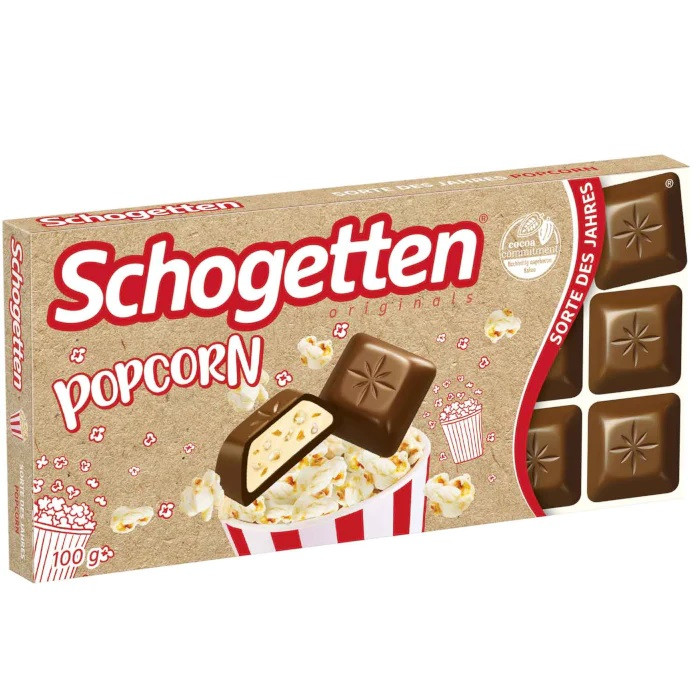 Шоколад Молочний Попкорн Шогетний Schogetten Popcorn 100 г Німеччина (15 шт./1 ящ), фото 1
