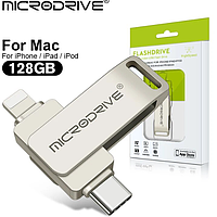 Флешка металлическая 2в1 128ГБ Type-C-Lightning для Apple iPhone, iPad, компьютера MICRODRIVE A3 128GB Серебро