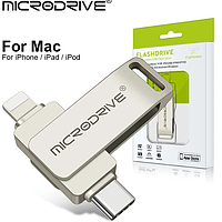 Флешка металлическая 2в1 256ГБ Type-C-Lightning для Apple iPhone, iPad, компьютера MICRODRIVE A3 256GB Серебро