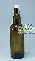 Пляшка скляна 1000 мл з горбильним корком коричнева "Litva" (10021)