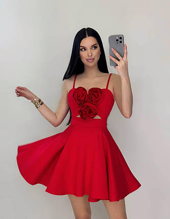 Модна жіноча міні сукня Bonjour на бретелях декорована квітами Smf8990, фото 1