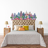 Вінілова інтер'єрна наклейка кольорова декор на стіну (шпалери та фарбу) "Амстердам. Кольорові будинки" самоклеюча з оракалу