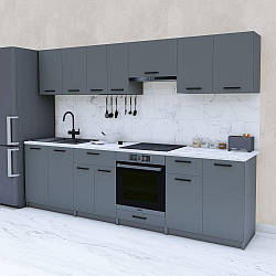 Кухня готова 2.8 м, модульний кухонний гарнітур 280 см Opendoors Графіт-Антрацит
