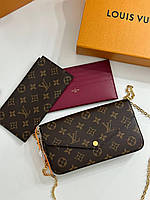 Женская коричневая кожаная сумка клатч Louis Vuitton Pochette Felicie мульти пошет Луи Витон Луи Виттон клатч