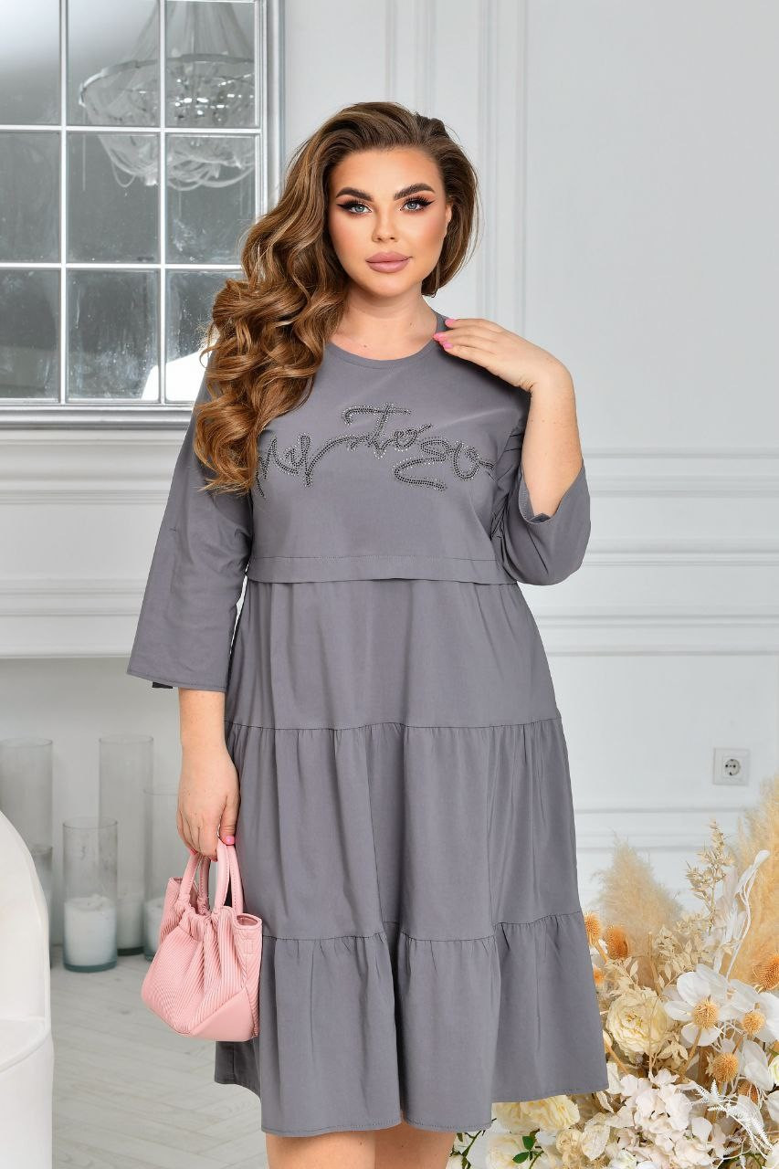 Жіноча весняна сукня з бічними кишеньками, трапецієподібного крою, розміри батал 52, 54, 56, 58 (№1335клан), фото 1