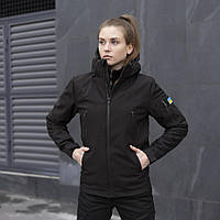 Військова жіноча куртка з капюшоном Soft Shell осінь-весна Motive Чорна - S, M, L, XL, 2XL, 3XL