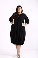 Сукня-мішок чорне літнє лляне вільне міді великого розміру 42-74. 01883-5