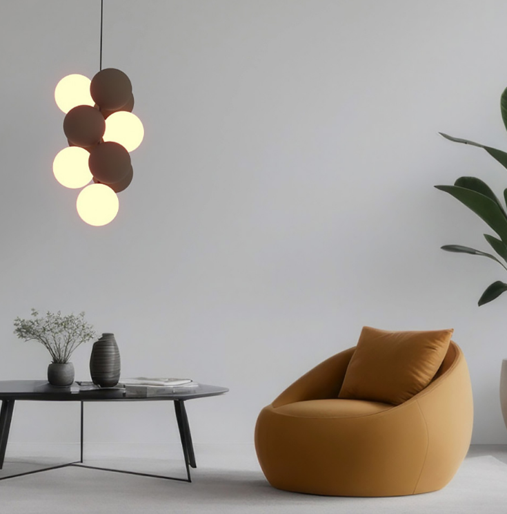 СВІТИЛЬНИК HOLLY КОРИЧНЕВІ З БІЛИМИ ПІДВІСНІ КУЛІ S 28G/4 BK+CF+WT, фото 1