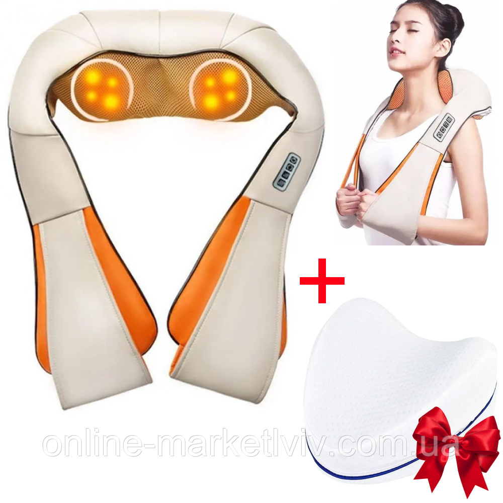 Роликовий масажер для спини Massager of Neck + Подарунок Подушка ортопедична для ніг Contour Leg Pillow, фото 1