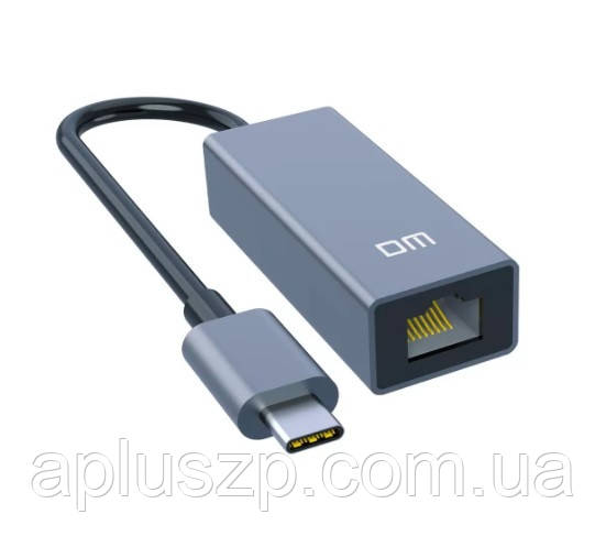 Мережна карта / Перехідник DM CHB017 Type C до LAN 1000 Мбіт Ethernet port Metal Silver