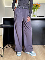 Стильные свободные штаны батал, женские стильные брюки батальные, модные штаны батал мятно-зеленый, 54-56