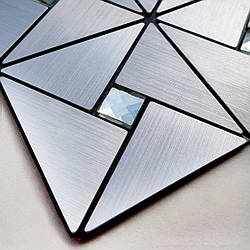3Д панелі алюміній самоклейка Срібло зі стразами 300х300х3мм настінна плитка під метал для стін