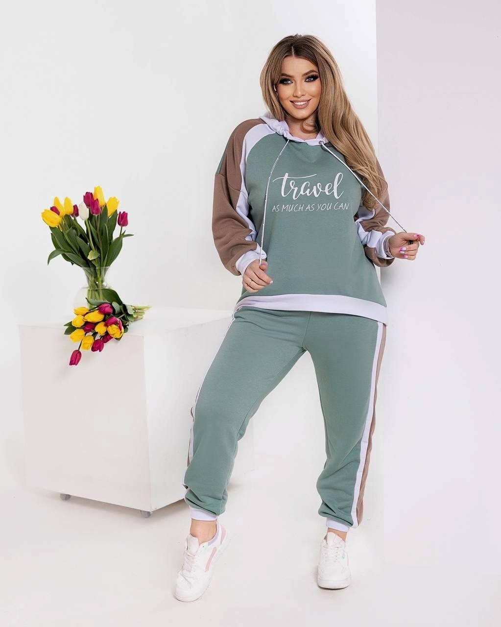 Жіночий костюм спортивний двійка (Штани + Худі) Розміри 48-50, 52-54, 56-58, 60-62  ( МОД:754сев), фото 1