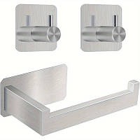 Набор для ванной комнаты- держатель для туалетной бумаги настенный металлический и 2 крючка, комплект