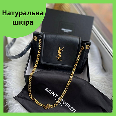 Жіноча сумка Yves Saint Laurent із натуральної шкіри чорна через плече PREMIUM