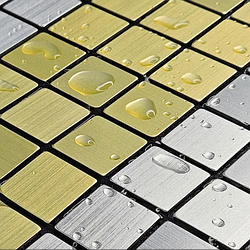 3Д-плитка для стін алюмінієва самоклейка Срібна із золотом мозаїка 300х300х3мм декоративні панелі
