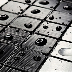 Алюмінієві стінові панелі на самоклейці Срібна із чорним мозаїка 300х300х3мм плитка для декору під метал