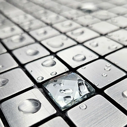 Алюмінієва плитка самоклейка Срібна мозаїка зі стразами 300х300х3мм 3Д-панелі стінові під метал