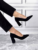 Туфли женские на каблуке черные замшевые