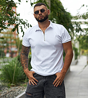 Мужское поло с молнией Белый (M), стильная мужская футболка поло, повседневное поло MODIX