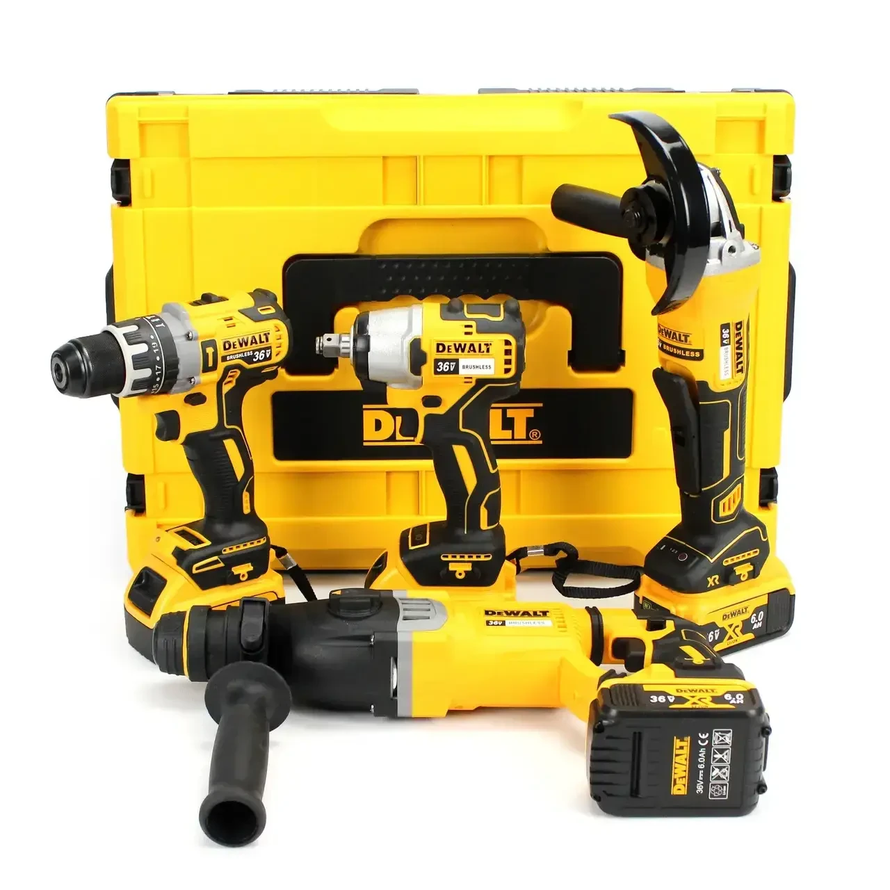 Набор электроинструментов 4в1 DeWalt 36V (Шуруповерт + Болгарка + Перфоратор +Гайковерт) Набор Девалт в кейсе - фото 3 - id-p2140808554