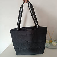 Большая женская сумка шоппер тканевая плащовка стеганая Черная