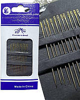 Голки швейні Jun Long ДЛЯ СЛІПИХ (12шт) ручні, золоті вушка, голки швейні