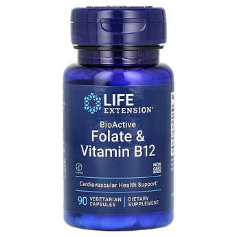 Активні Фолат і вітамін Б12 Life Extension BioActive Folate Vitamin B12 90 вегетаріанських капсул