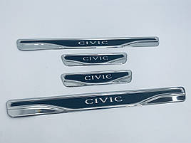 Накладки на пороги (хром-карбон) Honda Civic 6 1995-2001 (TAN24)