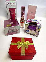 Подарок девушке в коробке 17*17*10см #2: парфюм, крем для лица,ср-во для умывания, тушь, бальзам для губ,свеча