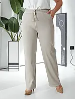 Женские брюки из стрейч коттона прямые с резинкой на талии