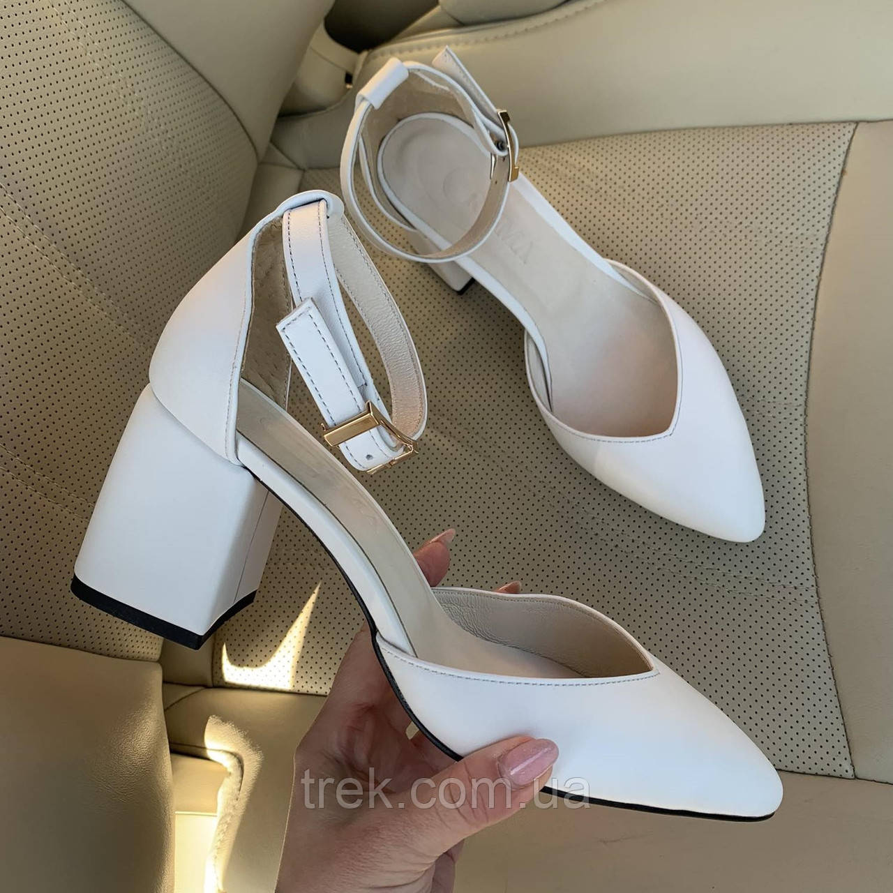 Туфлі на каблуку шкіряні білі /23498/ 39р, фото 1