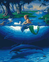 Картина за номерами Маленький русал з дельфінами (BK-GX28270) 40 х 50 см (Без коробки)