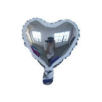 Куля фольгована серце срібло, 10" (25 см), Китай