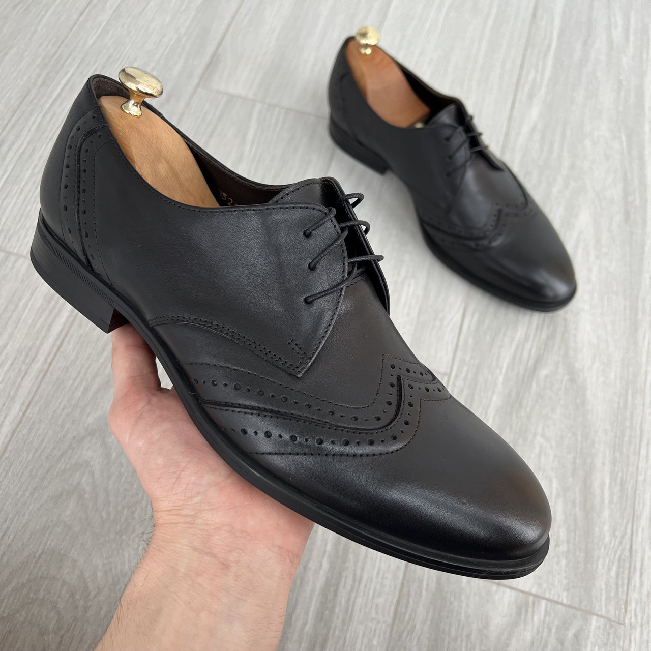 Шкіряні чоловічі броги чорного кольору 39 42 розмір, фото 1