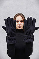 Перчатки женские Lock черные, перчатки с застежкой, флисовые перчатки, зимние теплые перчатки MODIX