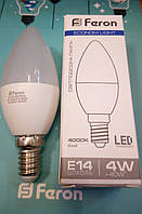 Светодиодная лампа (свеча С37) Feron LB-720 E14 4W 4000K для общего и декоративного освещения