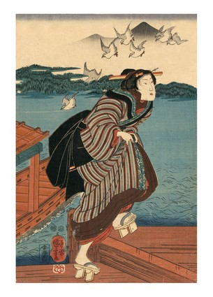 Листівка Японське мистецтво - Woman on the Pier, 1844