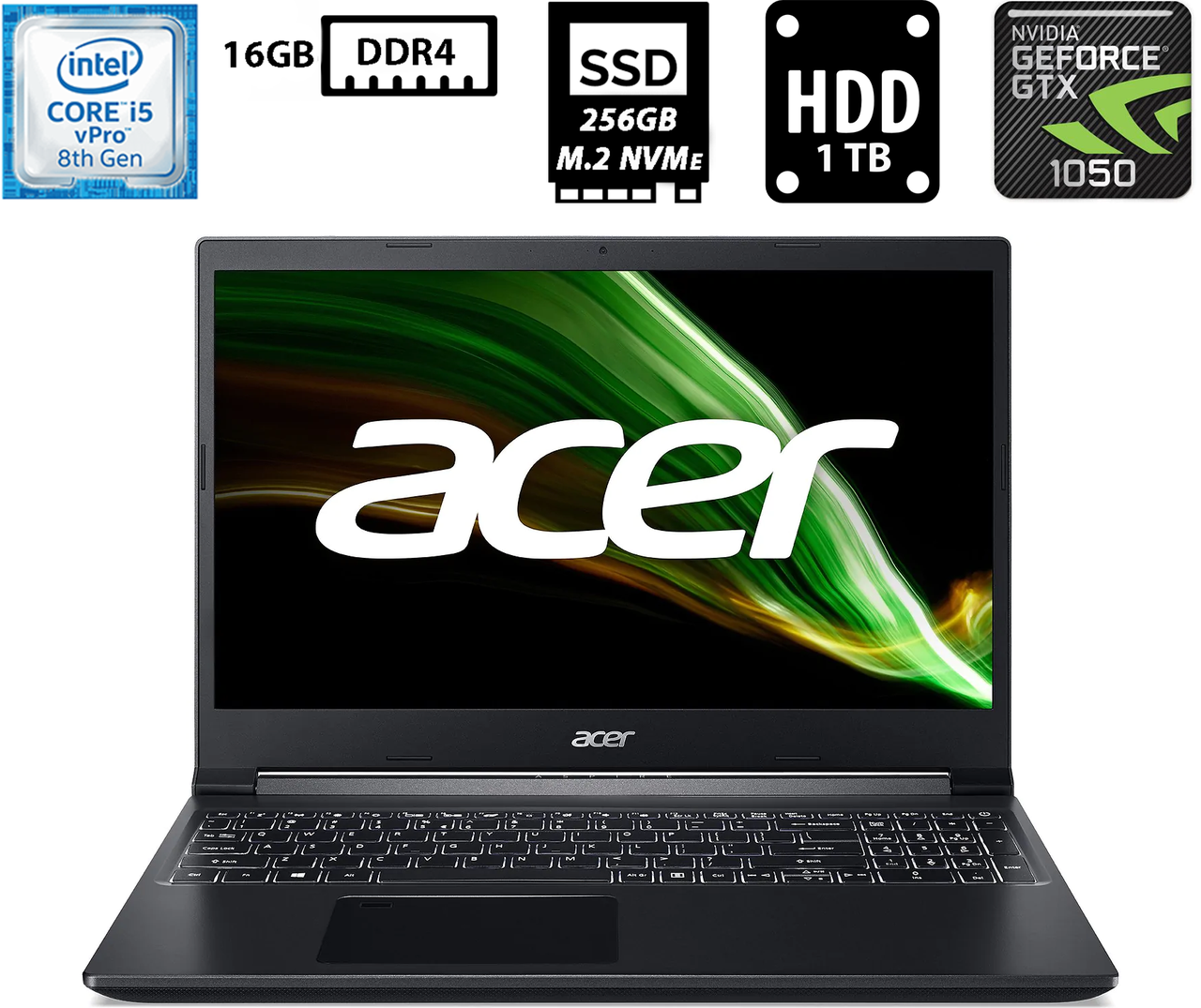 Ноутбук Acer Aspire 7 A717-72G/17.3" IPS 1920x1080/Core i5-8300H 2.30GHz/16GB DDR4/SSD+HDD/NVIDIA GeForce GTX 1050 4GB Б/В