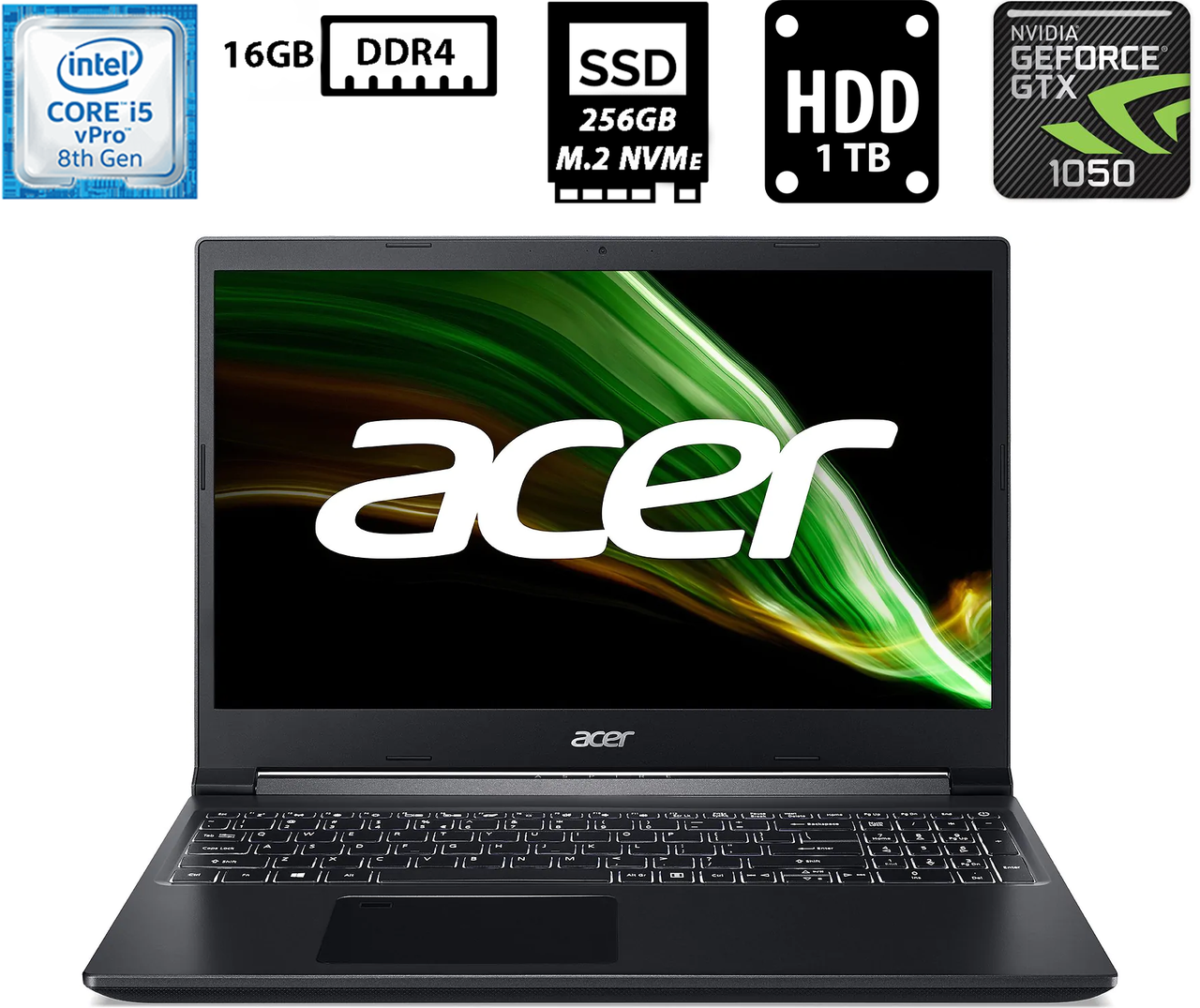 Ноутбук Acer Aspire 7 A717-72G/17.3" IPS 1920x1080/Intel Core i5-8300H 2.30GHz/16GB DDR4/SSD+HDD/NVIDIA GeForce GTX 1050 4GB