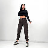 Жіночі Вельветові брюки карго, висока посадка, весна/осінь | Стильні штани з накладними кишенями | Норма, фото 2