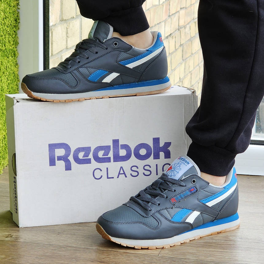 Чоловічі Кросівки Reebok Classic Сірі Шкіряні Рибок (розміри: 41,43,44,45,46) Відео Огляд, фото 2