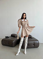 Замшева жіноча міні сукня з білим коміром і рукавами-ліхтариками Sms8992, фото 2