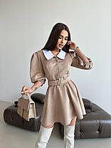 Замшева жіноча міні сукня з білим коміром і рукавами-ліхтариками Sms8992, фото 3