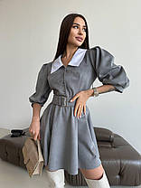 Замшева жіноча міні сукня з білим коміром і рукавами-ліхтариками Sms8992, фото 4