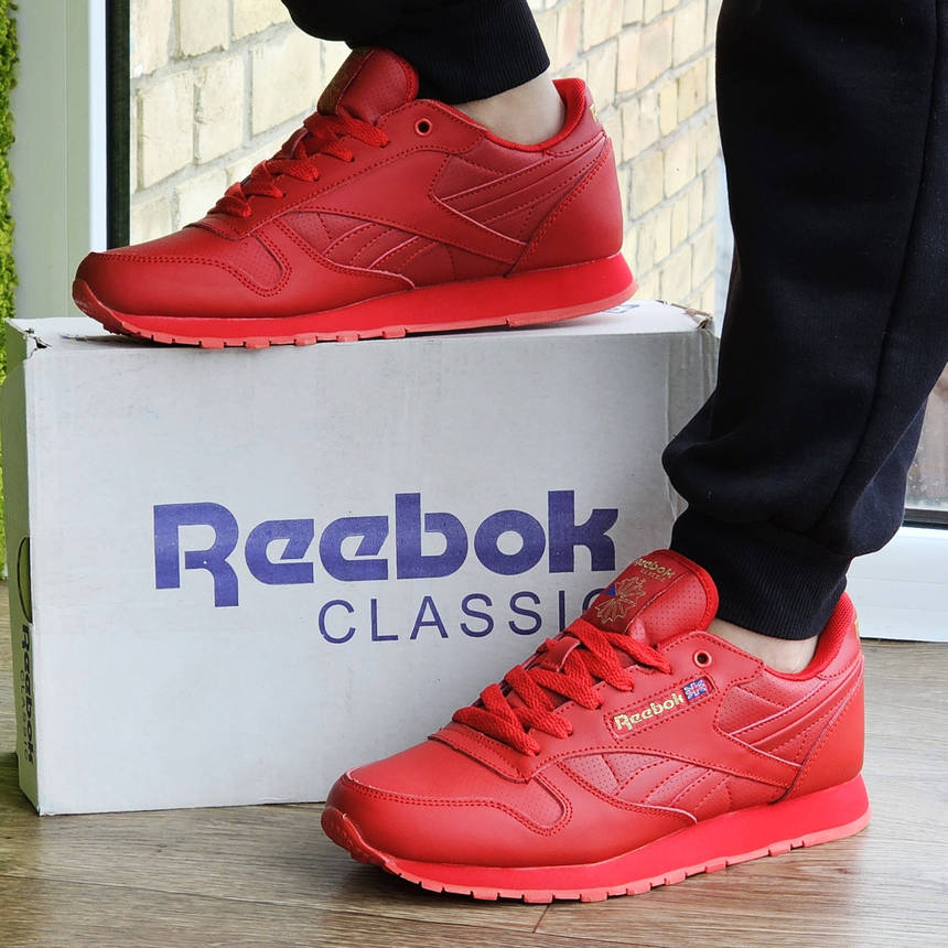 Чоловічі Кросівки Reebok Classic Червоні шкіряні Рибок (розміри: 41,42,43,44,45) Відеовідвідвід, фото 2