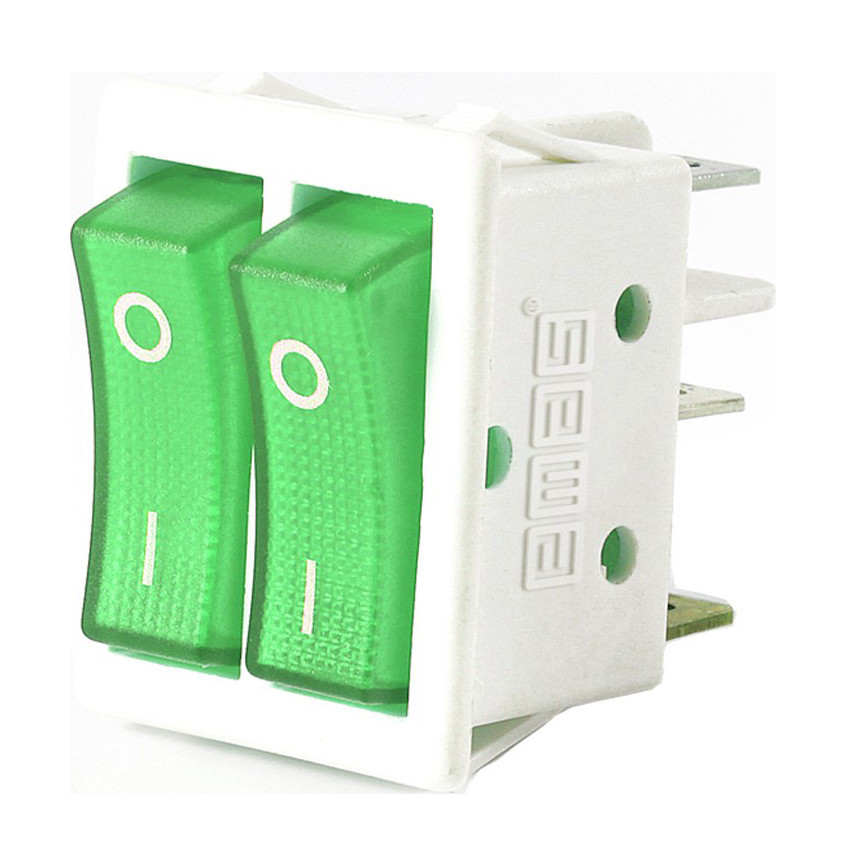 Вимикач двоклавішний із підсвіткою зелений 6,3*0,8 mm