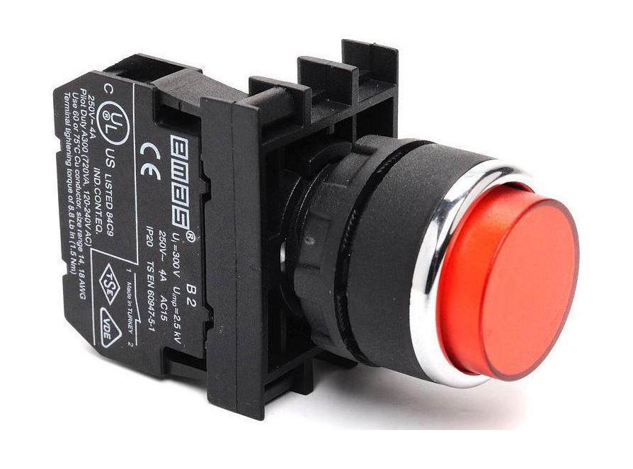 Кнопка натискна кругла (1НО) червона